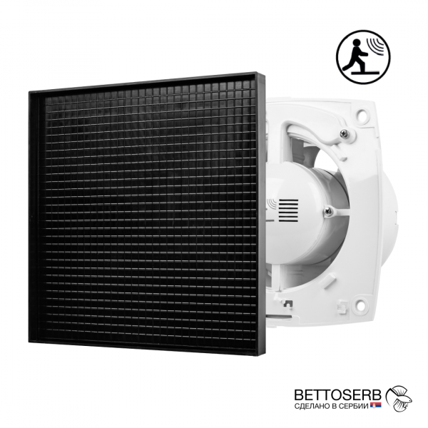 Вентилятор BETTOSERB с обратным клапаном, автоматическим включением и таймером под плитку, цвет черный