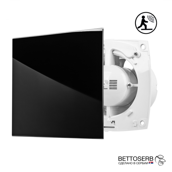 Вентилятор BETTOSERB с обратным клапаном, автоматическим включением и таймером, черное стекло